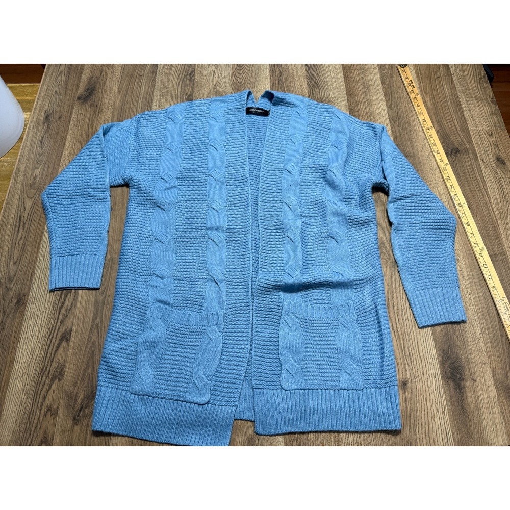 Merokeety Sweater, Women's Size Large, Blue, Open Cardigan, Long Sleeve